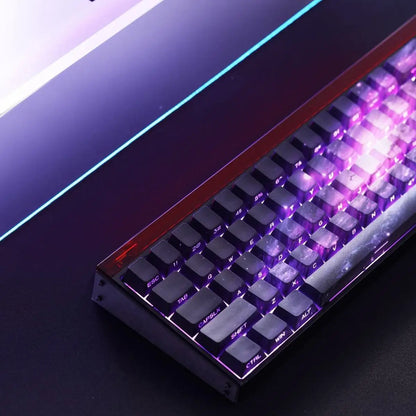 Keycap PBT trasparenti Cherry con incisione laterale e sfumatura Purple Galaxy, 135 tasti, compatibili con tastiere meccaniche 60/64/84/98/108