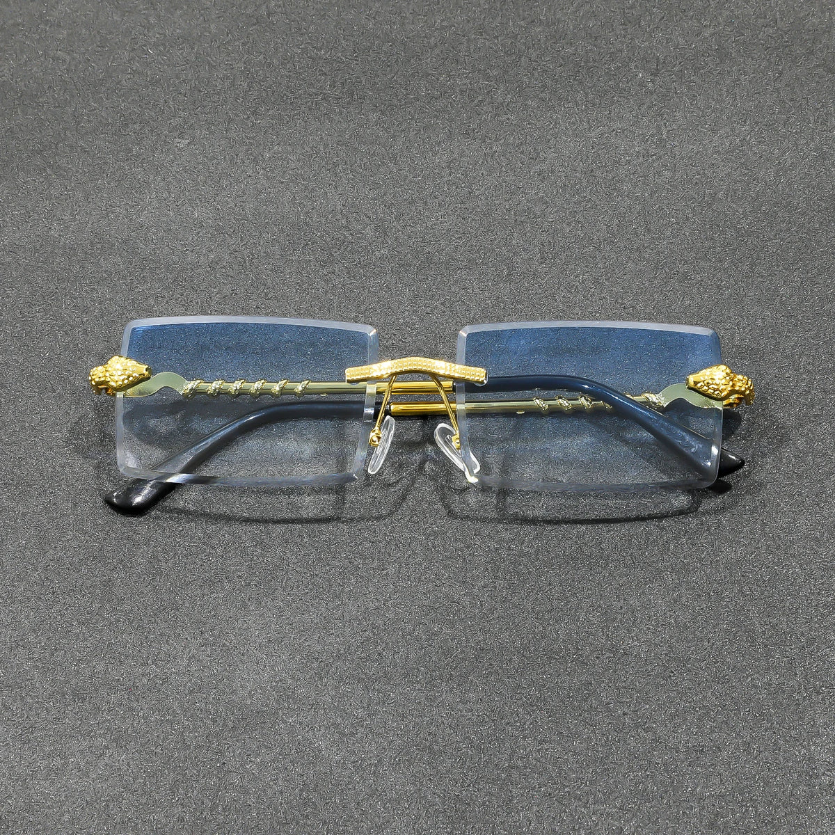 Rimless Rectangle Sunglasses Men Metal Gradient Gray Lens Big Frameless Sun Glasses Women UV400