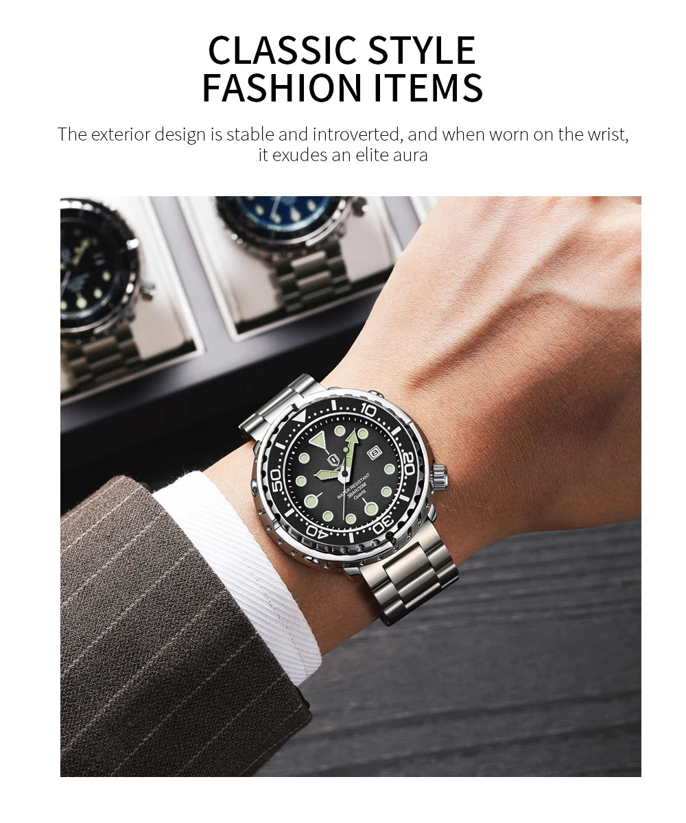 QINGXIYA Mens Watches Fashion Waterproof Luminous Date Rotating Dial High Quality Stainless Steel Luxury Brand Men Quartz Watch