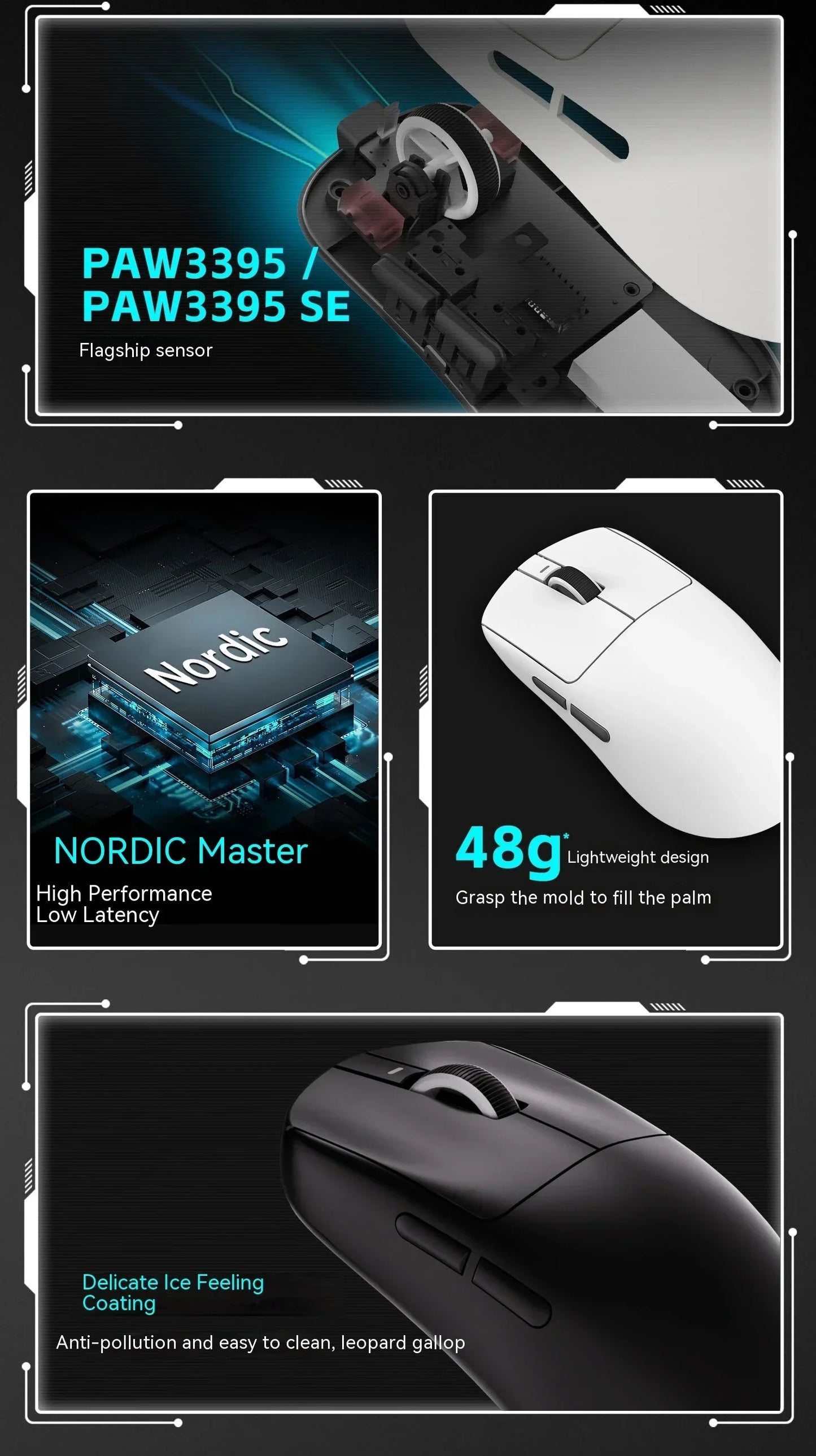 Ratón inalámbrico gaming VXE Dragonfly R1 Pro con sensor Paw3395, Nordic 52840, 2khz, Smart Speed X, baja latencia, para oficina y PC