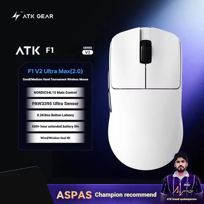 Ratón gaming inalámbrico ATK Blazing Sky F1 V2 Ultra Max de doble modo, ligero, PAW3950Ultra, doble 8K, baja latencia, ergonómico extremo
