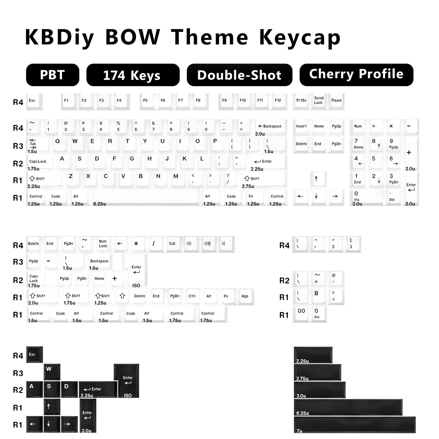 KBDiy 174 teclas/set teclas PBT GMK Apollo Double Shot minimalistas perfil ISO Cherry para teclado mecánico gaming, compatibles con MX