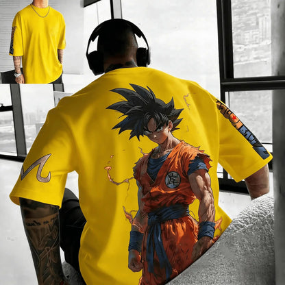 2026 Summer Dragon Ball Battle-Damaged Goku Vintage Anime T-shirt Men's Pure Cotton Casual Loose Sports Daily Top