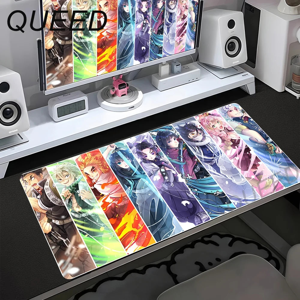 Alfombrilla de escritorio para ordenador y teclado, alfombrilla de ratón anime chica kawaii, 900x400mm, goma antideslizante, Demon Slayers XL