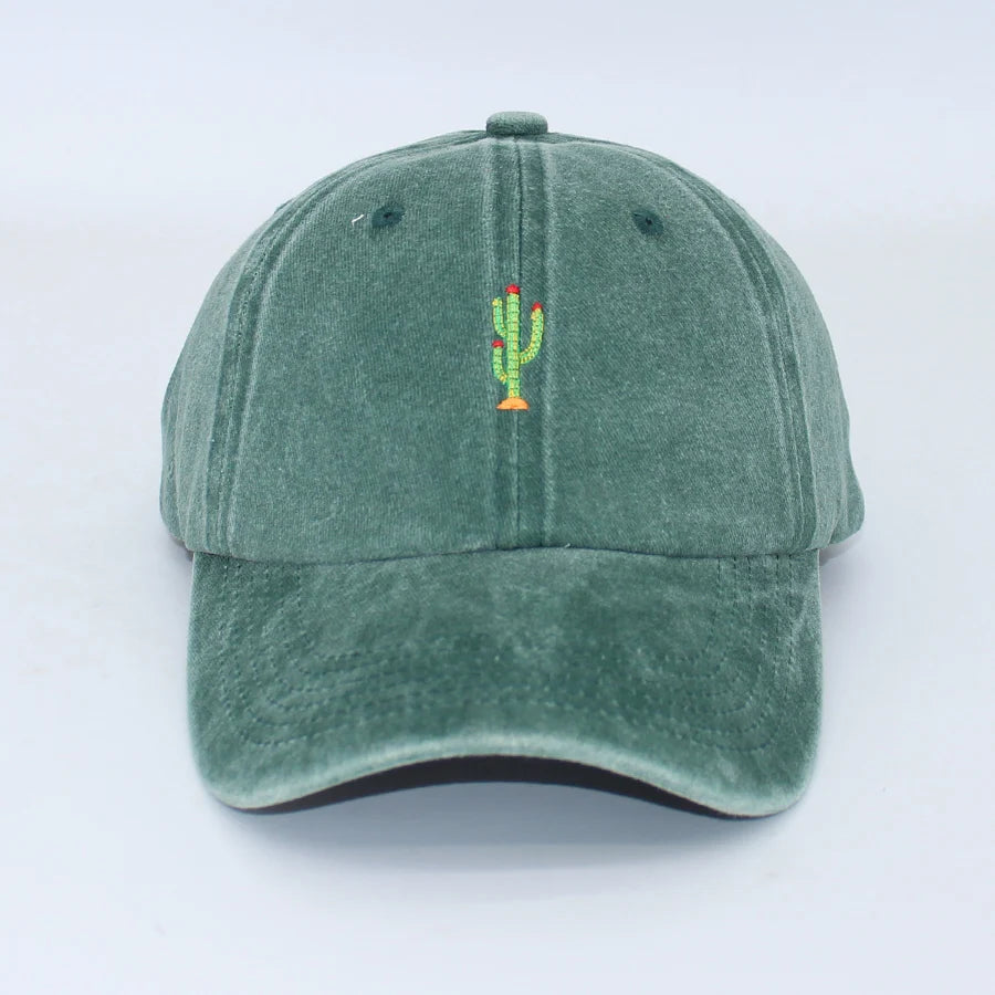 Casquette de baseball vintage souple avec broderie « Mini Cactus » pour homme et femme, effet délavé, pour le sport, la pêche, papa, visière, été, automne, casquette à visière