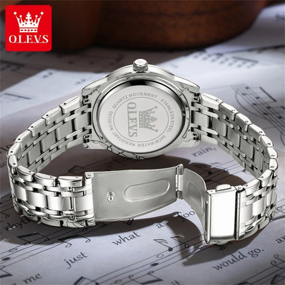 Relógio de quartzo para homem OLEVS 5513 – Bracelete em aço, resistente à água, visor iluminado, calendário e dia da semana – Relógio elegante e luxuoso, modelo original para homem