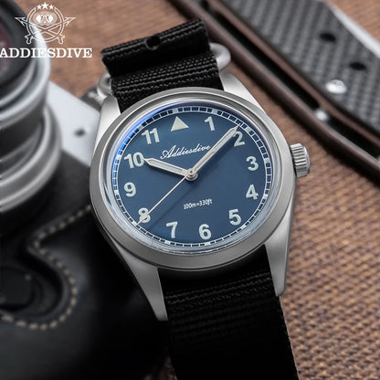 Reloj analógico para hombre ADDIESDIVE de 36mm con cristal de espejo abombado, resistente al agua 100m, luminoso, reloj de cuarzo sencillo para hombre con correa de nailon