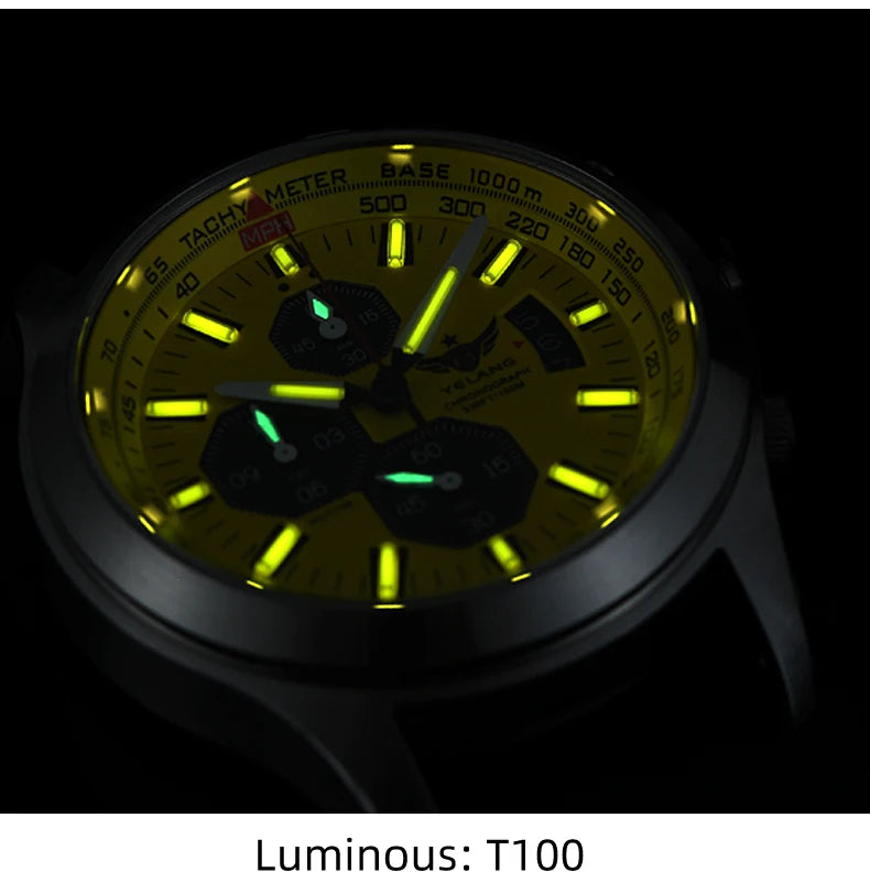 YELANG V1029S Men's Quartz Watch 42mm Japan OS10 Movement T100 Luminous 100M Waterproof Sports Military Style Watches Sapphire