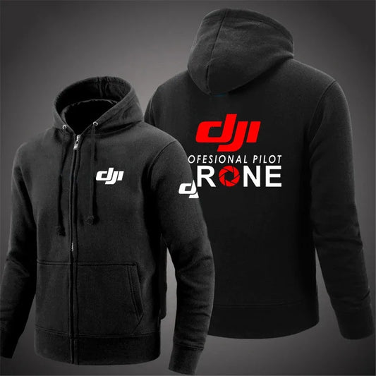 Dji Professional Pilot Drone Spring Autumn Casual Men's Solid Color Zipper Pullover Hoodie Coats Sportswear Fashion Long Sleeve
