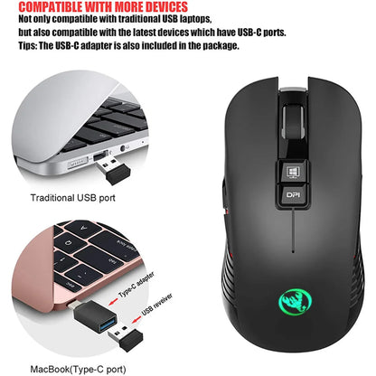 2.4G USB-C brezžična miška, polnilna gaming miška 3600DPI, 7 gumbov, Type-C, tiha miška za Macbook, prenosnik, PC, igre in računalnik