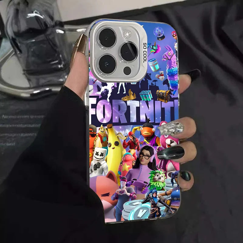 Funda para teléfono F-fornite Game de 1 pieza, carcasa IMD color plata para iPhone 16 15 14 13 12 11 Pro Max Plus