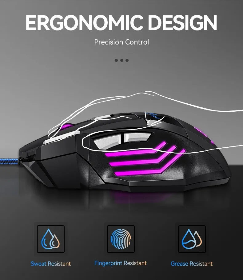 Ratón gaming con cable USB G6, 7 botones con rueda de desplazamiento, 5500DPI ajustables, óptico y ergonómico, para e-sports, portátil, PC y Xiaomi