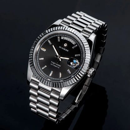Sugess Watch Mens 40mm Date Day Automatic Dandong Peacock SL3034 Movement Retro Mechanical Wristwatch Sapphire Glass Golden New