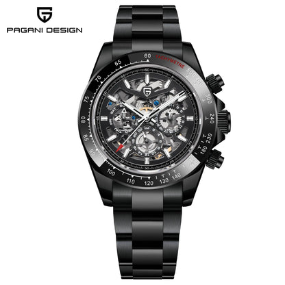 PAGANI DESIGN Personalized Men Automatic Mechanical Watch Colorful Gemstone Bezel Small Three-Pin Tachymeter Design Chronograph