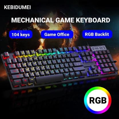 Set tastiera e mouse cablati da gaming ergonomici con tastiera 104 tasti, retroilluminazione RGB con effetto respiro, per computer, laptop, gamer e ufficio
