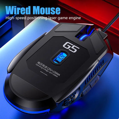 Ratón gaming ergonómico con cable YINDIAO RGB silencioso, retroiluminación LED, 3200dpi, 6 botones, G5 USB, ratón mecánico para PC, portátil y ordenador