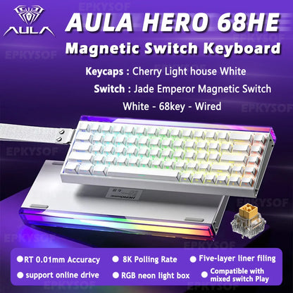 Tastiera AULA HERO 68HE con switch magnetici RGB, tastiera meccanica gaming Rapid Trigger, polling rate 8K, cablata, eSport personalizzata