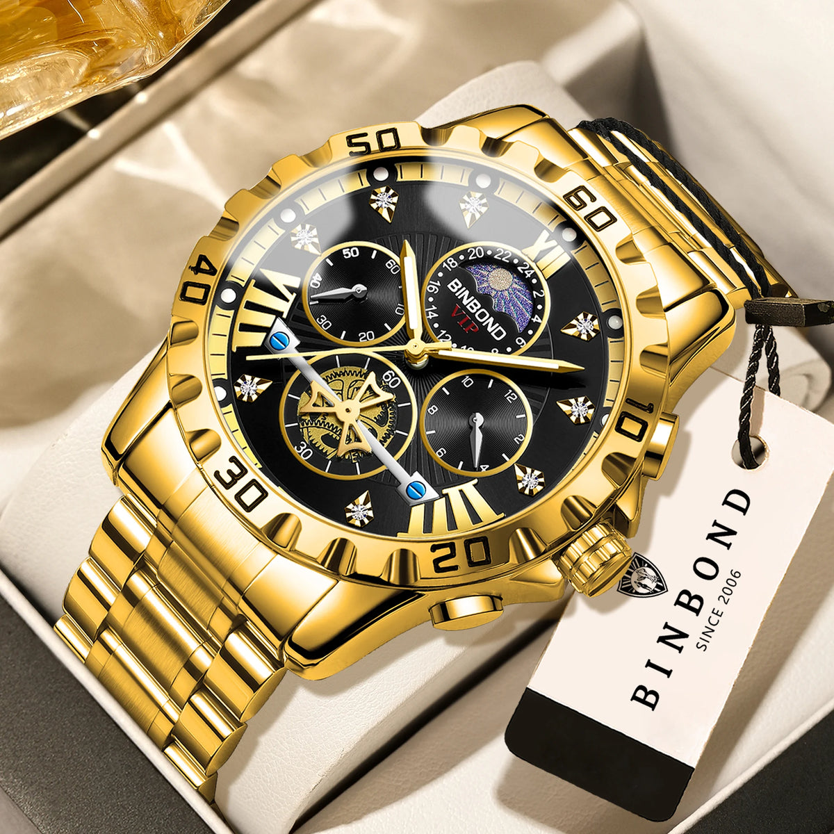 BINBOND quartz watches for men luxury accurate durable watch luminous waterproof chronograph men's watch business watch reloj