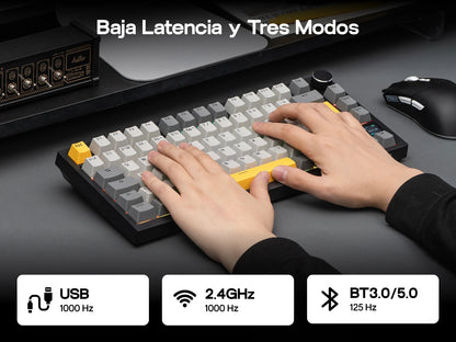 Distribución ISO-ES EPOMAKER X AJAZZ AK820 PRO 75% teclado mecánico con distribución española, cable/2.4GHz/BT, pantalla y perilla para Pc/Mac