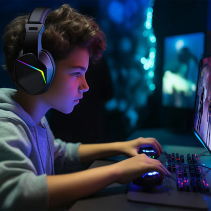 Wireless BT Gaming Headset with LED Lights, Low Latency Gaming Headphones, 40mm Drivers, Over-Ear Wireless Gaming Headset with Microphone