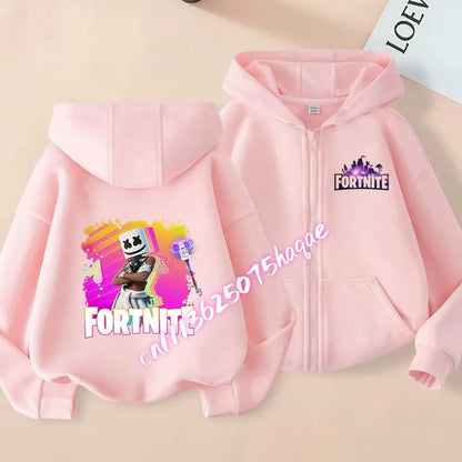 Giacca outdoor per bambini Cartoon FORTNITED per bambina e bambino, felpa cappotto, giacca a vento leggera di alta qualità, giacca autunnale con zip, abbigliamento top