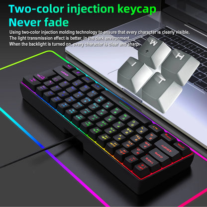 Teclado gaming, teclado ultracompacto de 61 teclas con retroiluminación RGB ruso/inglés, teclados de oficina resistentes al agua con sensación mecánica para gaming