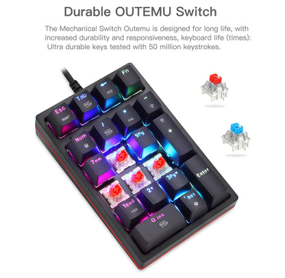 Motospeed K24 Macro Mechanical Numeric Keypad Wired 21 Keys RGB Backlight Numpad Gaming Keyboard Red Blue Switch For PC Notebook