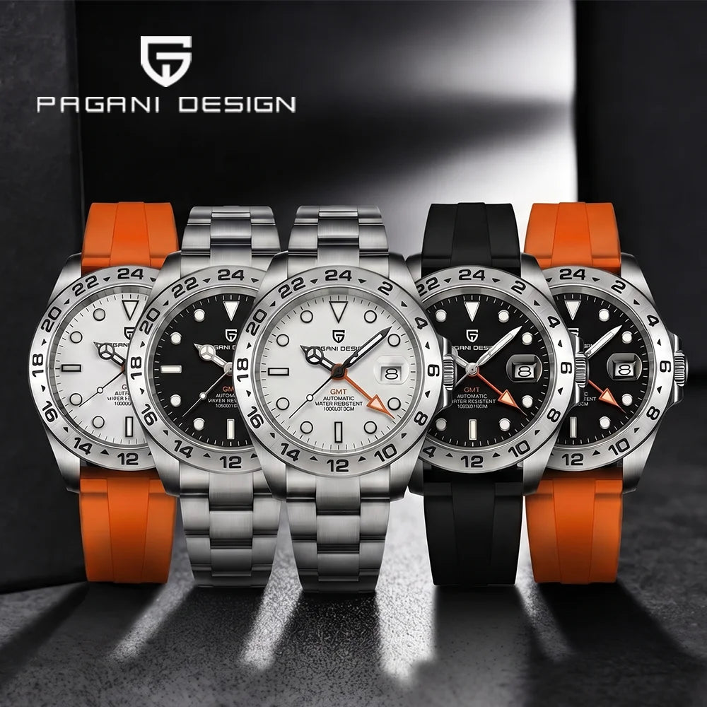 Pagani Design 2026 Nuovo orologio subacqueo da uomo 42mm in zaffiro, automatico meccanico GMT, impermeabile 100m PD1682