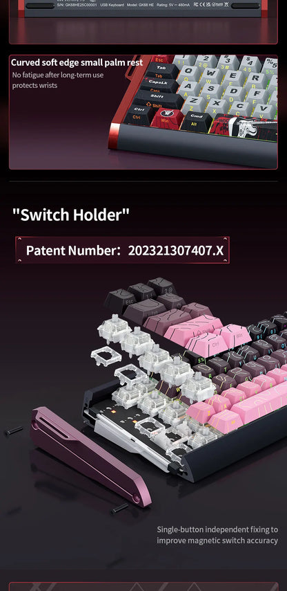 Teclado magnético SKYLOONG GK61/GK68 HE con carcasa de aluminio, 8000hz, RT0.01mm, activación rápida, teclas PBT, retroiluminación RGB y conexión por cable para gaming