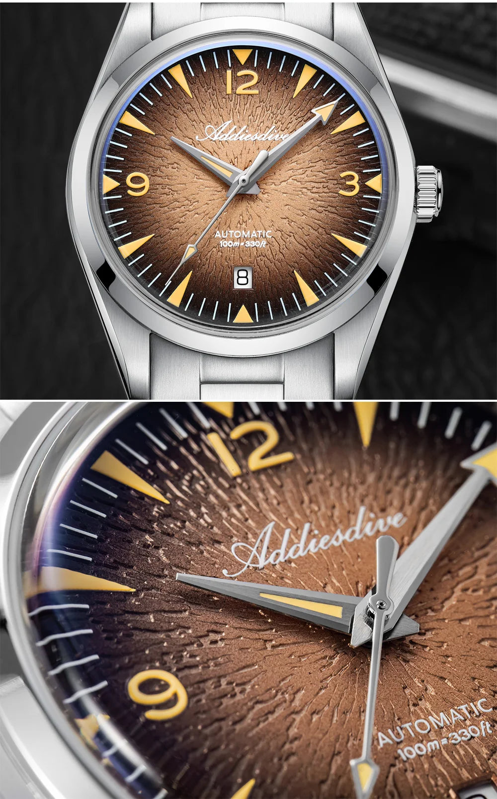 Orologio subacqueo da uomo ADDIESDIVE AD2508 luminoso, impermeabile 100M, in acciaio inossidabile 316L, movimento 8215, automatico meccanico