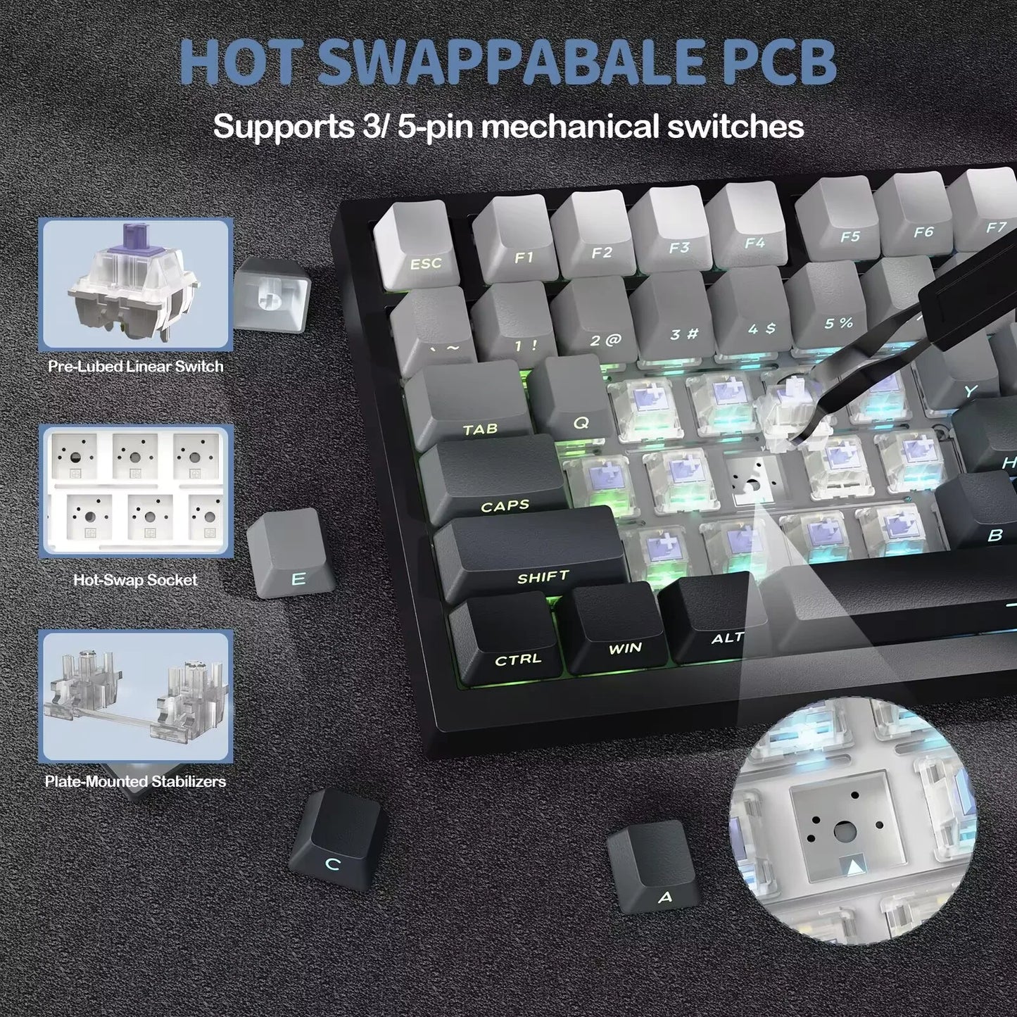 Attack Shark X820Ultra Wireless 75% Mechanical Gaming Keyboard with TFT Screen, Knob, Hot Swappable RGB, Bluetooth, 2.4GHz & USB-C