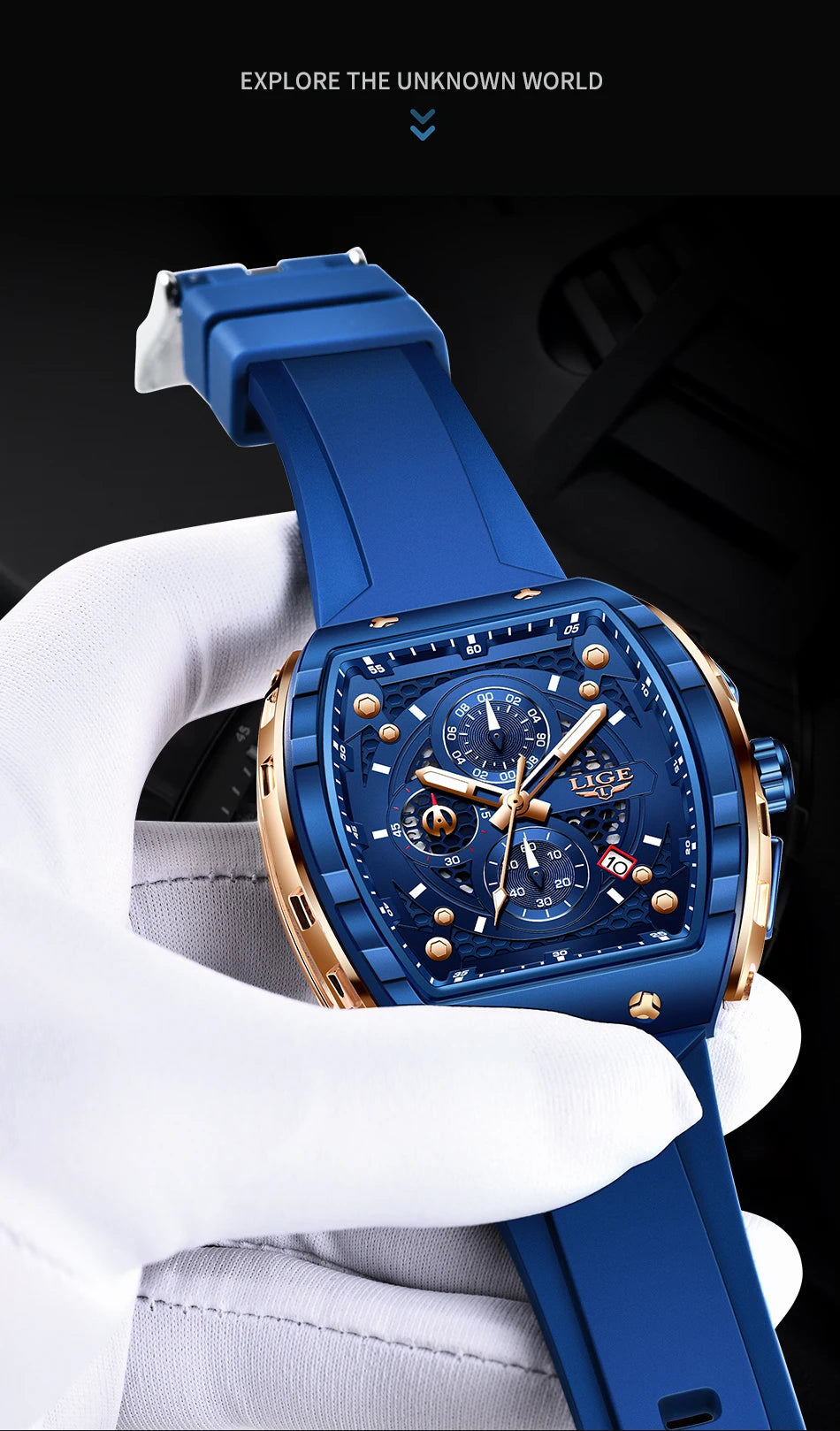 Reloj LIGE para hombre, de moda y lujo, resistente al agua, correa de silicona, cuarzo, luminoso, deportivo, fecha automática, cronógrafo, diseño sencillo