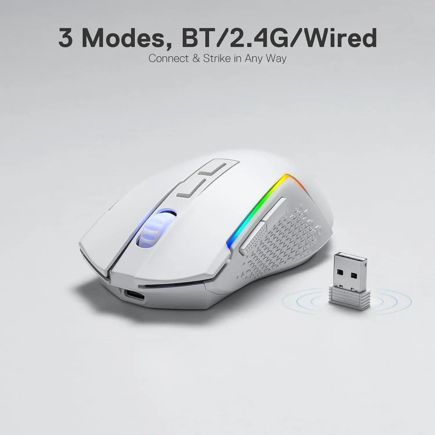 Mouse gaming Redragon M693 wireless/wired BT e Bluetooth 2.4G 8000 DPI, connessione a 3 modalità, retroilluminazione RGB per PC/Mac/laptop