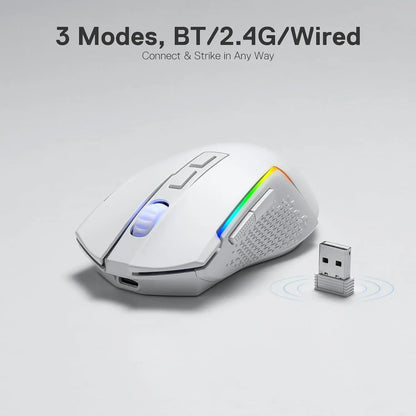 Mouse gaming Redragon M693 wireless/wired BT e Bluetooth 2.4G 8000 DPI, connessione a 3 modalità, retroilluminazione RGB per PC/Mac/laptop