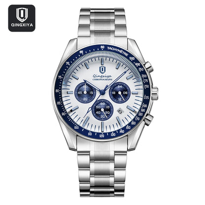 Relógio de quartzo para homem, de marca de luxo, estanque e luminescente, em aço inoxidável, equipado com um cronógrafo de 24 horas e um indicador de data – Relógio elegante para homem
