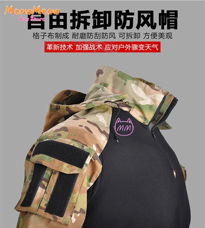 Call of Duty Ghost Cosplay Tactical Suit Combat Camo Uniform Black Blue Military Training Game Style Coat Halloween Party Outfit
