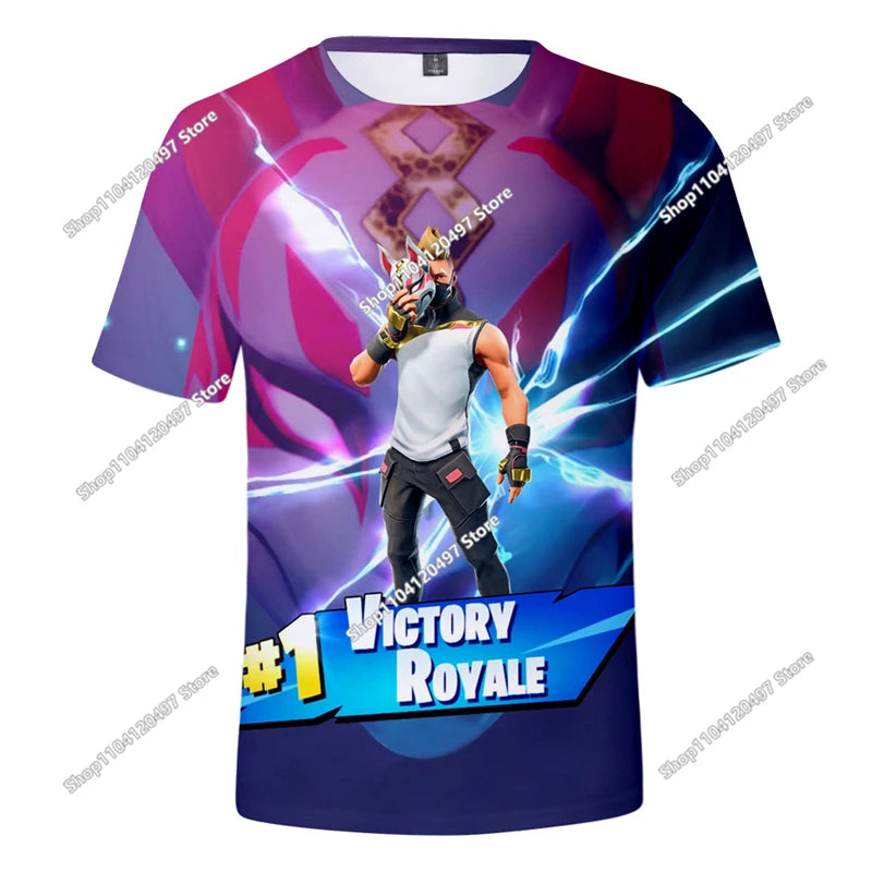 Camiseta 3D Battle Royale Fortnite, camisetas para hombres y mujeres, niños y niñas, tops de dibujos animados Victory, ropa para adolescentes, camisetas y tops infantiles de héroes de videojuegos