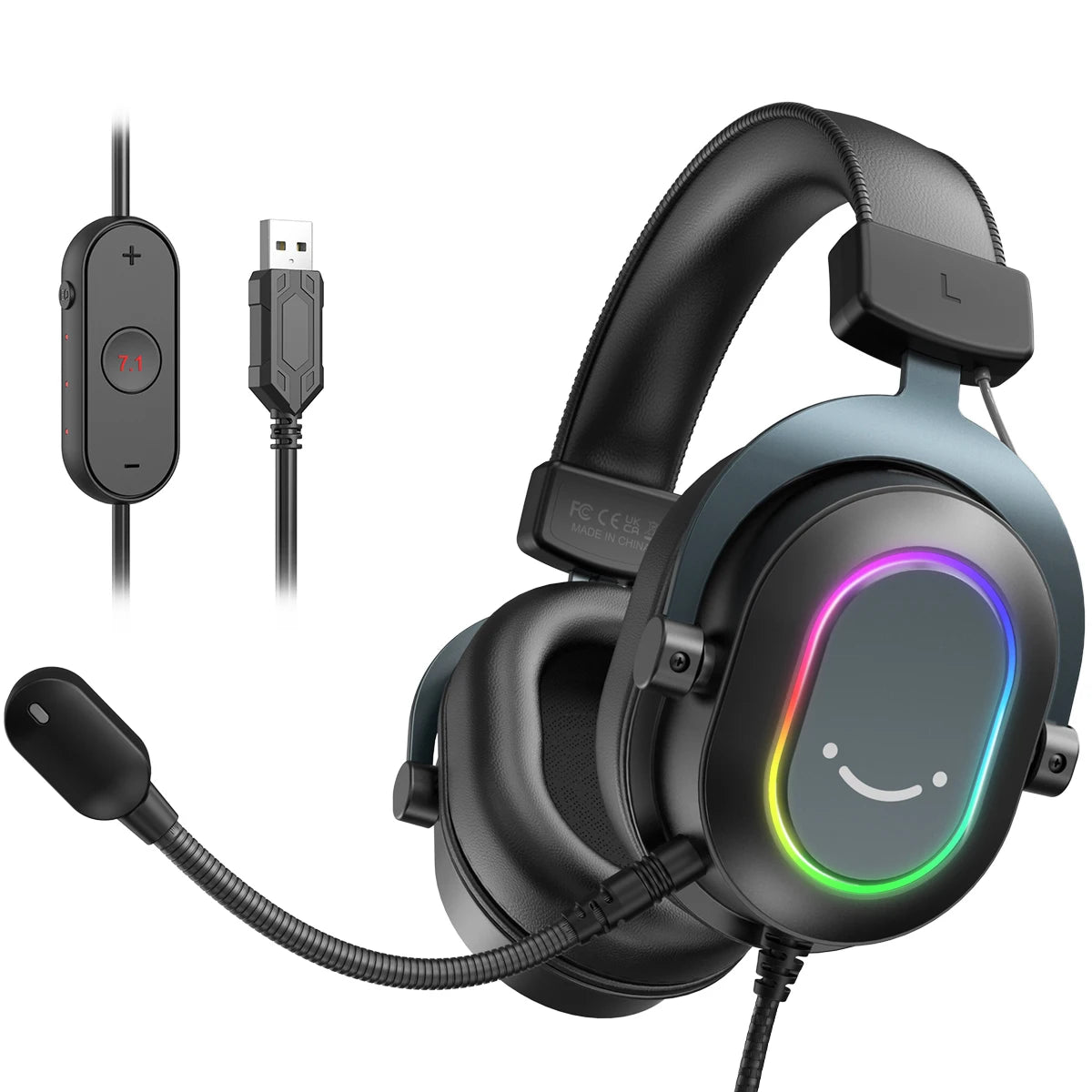 Auriculares gaming RGB dinámicos Fifine con micrófono, diseño over-ear, sonido envolvente 7.1, PC PS4 PS5, 3 opciones de EQ: juego, película, música - H6