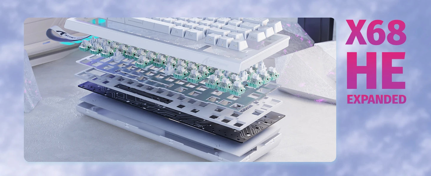 Teclado gaming mecánico ATTACK SHARK X68 HE Rapid Trigger 60% con cable, actuación ajustable, interruptor magnético Hall Effect, 8KH