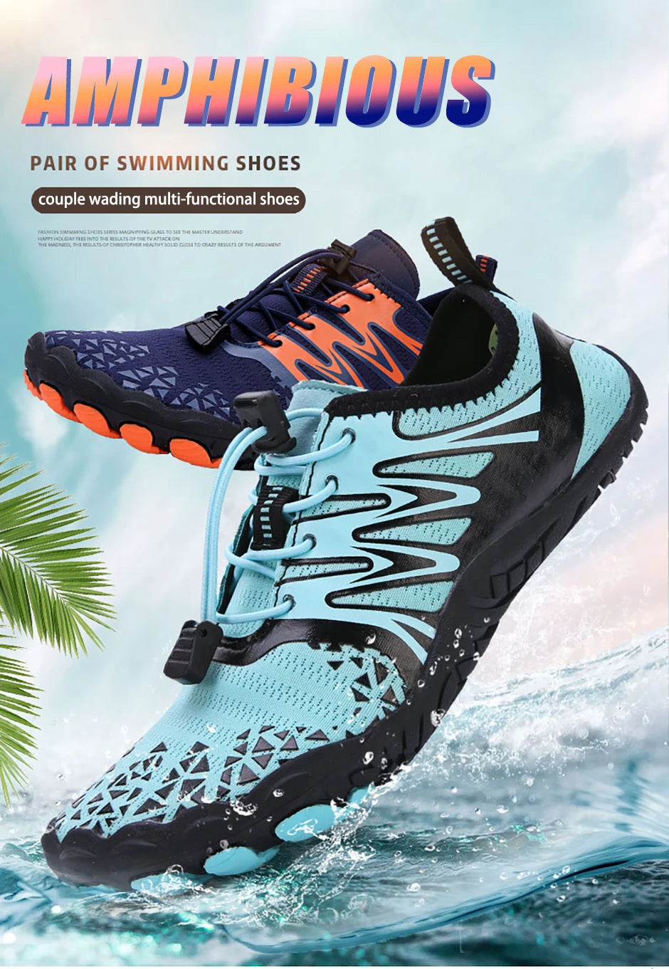 EOCENE men and women barefoot outdoor sports aqua shoes, quick-dry beach swimming fitness wading hiking cycling water sneakers