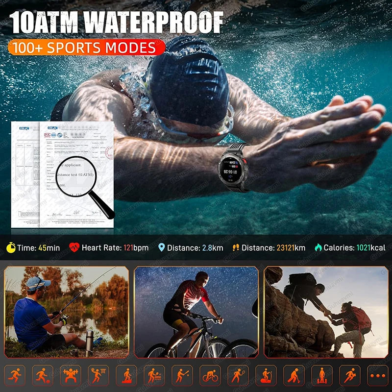 New Original 1100mAh Battery Men Smart Watch Outdoor GPS 10ATM Waterproof Bluetooth Call Sport Smartwatch For Android IOS Phones