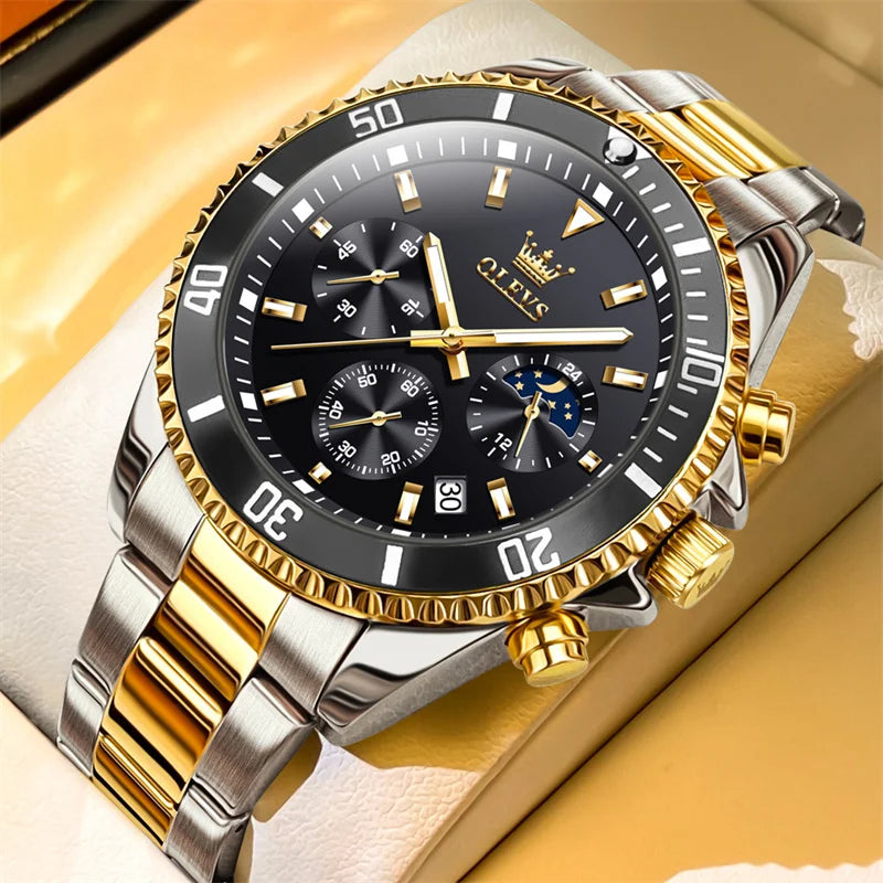 Relógio OLEVS para homem, marca de luxo, relógio militar de quartzo dourado, estanque, data luminosa, caixa em aço inoxidável.