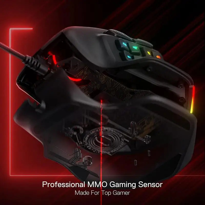 Redragon M811 Aatrox MMO-gamingmuis, bedrade RGB-gamingmuis met 15 programmeerbare knoppen, ergonomische optische gamingmuis met 12.400 DPI