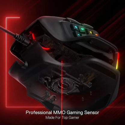 Redragon M811 Aatrox MMO-gamingmuis, bedrade RGB-gamingmuis met 15 programmeerbare knoppen, ergonomische optische gamingmuis met 12.400 DPI