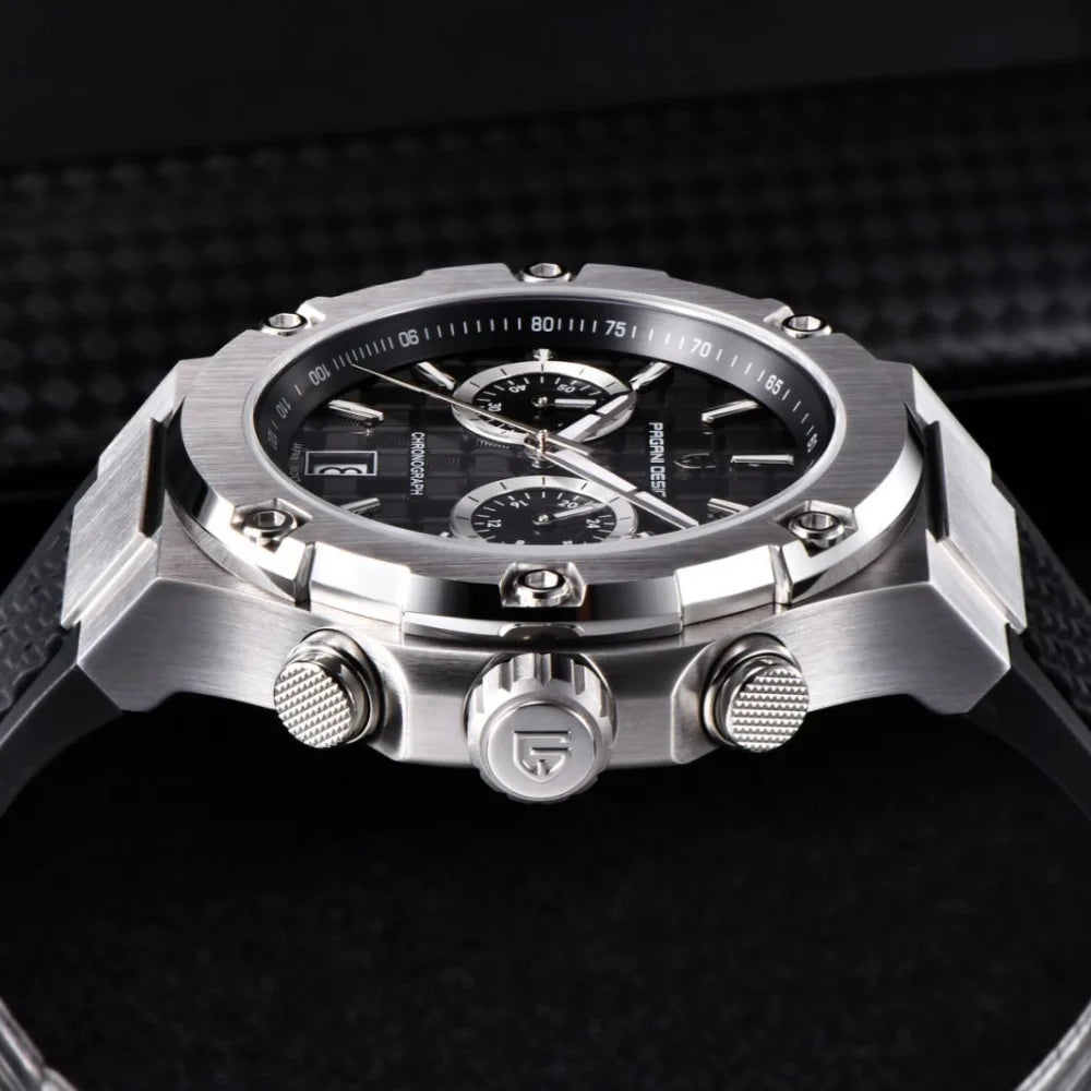 Reloj de cuarzo para hombre PAGANI DESIGN PD-YS032, 44mm, movimiento japonés VK64, caja de acero inoxidable, correa de caucho, cristal de zafiro, resistente al agua 100M