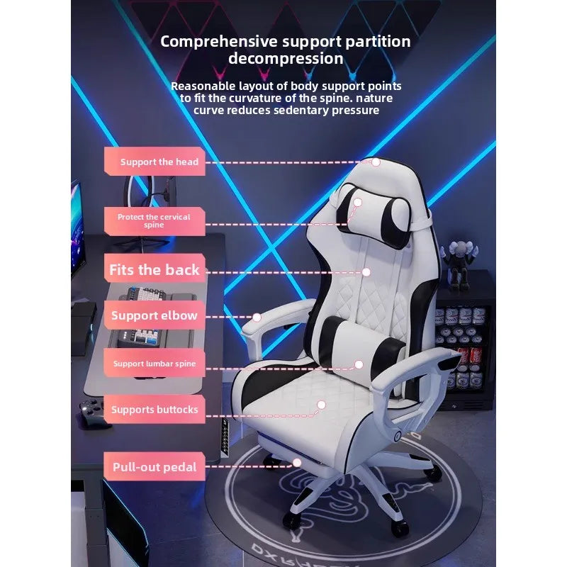 Silla gaming masculina para e-sports, cómoda para estar sentado durante períodos prolongados; silla de ordenador reclinable para momentos de ocio, con respaldo