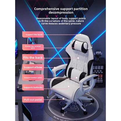 Silla gaming masculina para e-sports, cómoda para estar sentado durante períodos prolongados; silla de ordenador reclinable para momentos de ocio, con respaldo