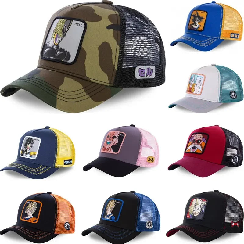 Dragon Ball Buu Goku-kasket – sommerrejse-kasket med skygge til mænd, broderet, hiphop-stil, solskærm, justerbar trucker-meshkasket