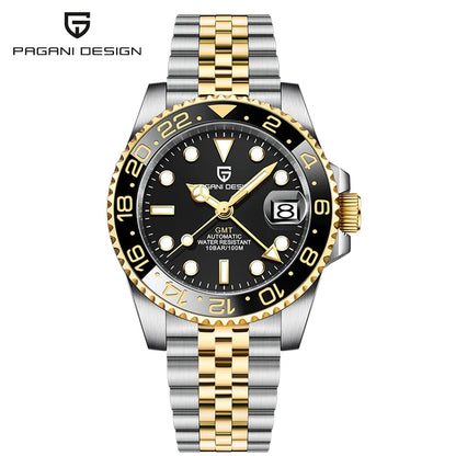 Orologio PAGANI DESIGN GMT 40MM da uomo, di lusso, con vetro zaffiro AR, movimento meccanico automatico, lunetta in ceramica, impermeabile 100M, idea regalo