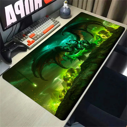 Naturelle Horde Alliance-muismat van rubber, grote bureaumat voor computer en toetsenbord, HD World of Warcraft-gamingmuismat met snelheidsoppervlak en gestikte rand